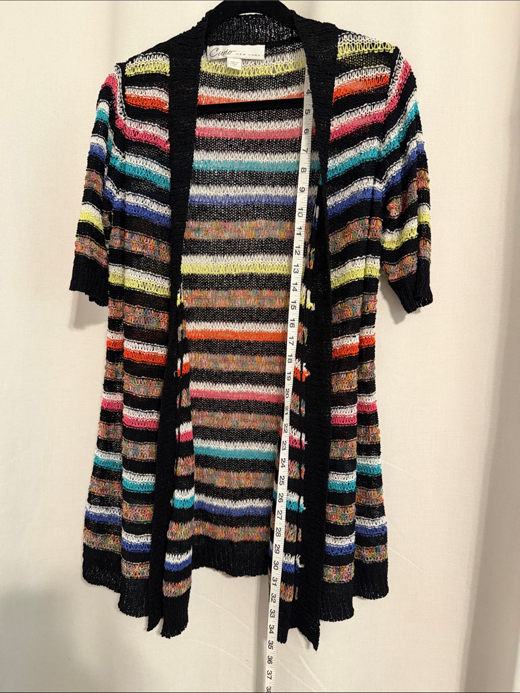 Open-Front Short-Sleeve Striped Cardigan In Multicolor/Black